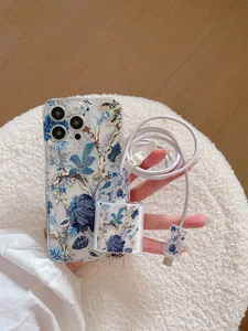 5in1 Floral HandyhĂŒlle LadegerĂ€t Zubehör Set fĂŒr iPhone Modelle - Bild 1 von 10