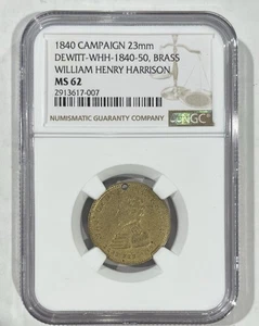 1840 William Harrison NGC MS 62 Token Campaign Medal Medalet DEWITT-WHH-1840-50 - Picture 1 of 2