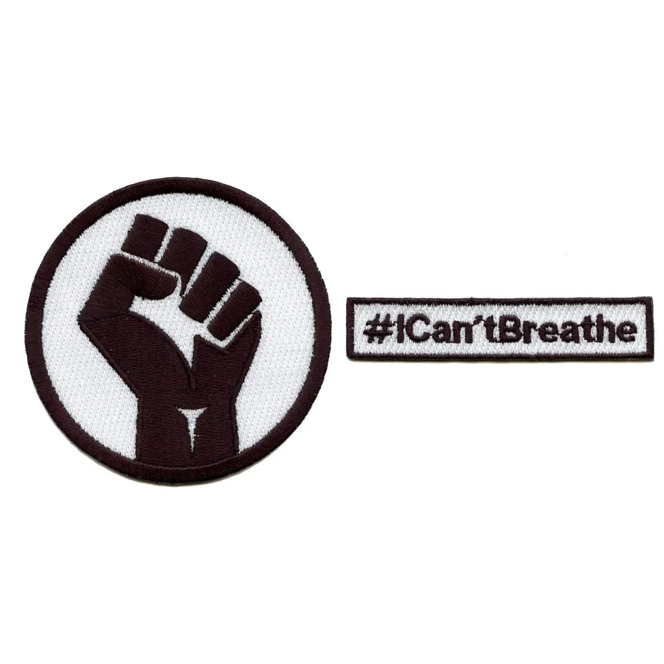 Black Power Fist & #ICan'tBreathe Box Logo Combo Embroidered Iron On Patches - Image 1 of 3