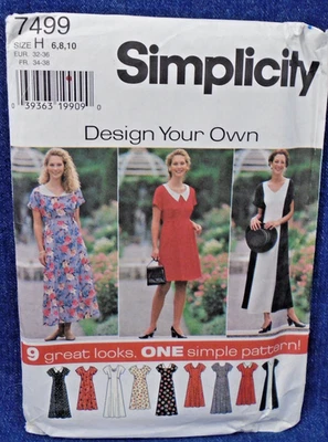 Vintage 90s Pattern Simplicity 7499 Pullover Flared Dress Back Tie 9 Variations - Image 1 of 2