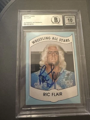 Tarjeta de reimpresión Rick Flair Auto 1982 PWE Wrestling All Stars Serie A BGS Auto 10 Foto 1 de 4