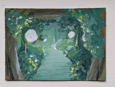 ACEO Original Art Card 2.5 x 3.5, Gouache, Fantasy, Landscape, Forest Katie Mart - Image 1 of 2