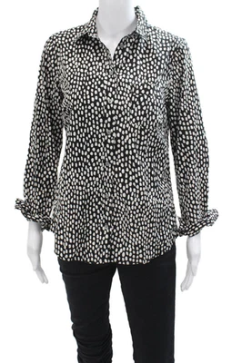 Blusa negra de manga larga con botones estampado de manchas de algodón talla S J Crew para mujer Foto 1 de 4