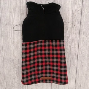 Eddie Bauer Dog Coat Large Plaid Black/Red Colorblock Sherpa Jacket 35-65lb - Picture 1 of 8