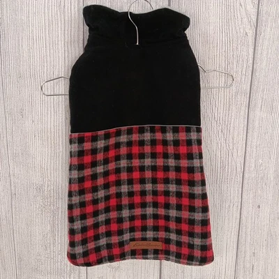 Eddie Bauer Dog Coat Large Plaid Black/Red Colorblock Sherpa Jacket 35-65lb - Image 1 of 4