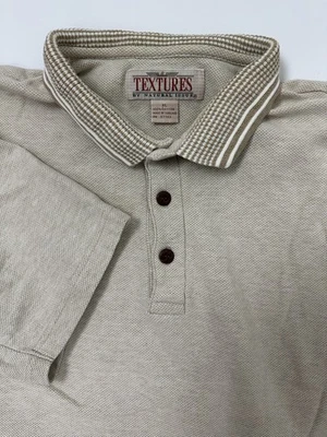 Vintage 90s Textures Natural Issue Polo Shirt XL Beige Pique Knit Cotton Preppy - Image 1 of 4