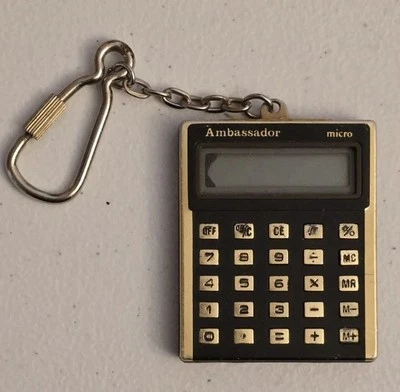 Vintage Miniature Ambassador Calculator 2.25”x1.75” Keyring Needs Battery  - Image 1 of 2