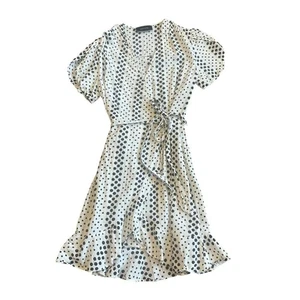 Karen MIllen White Polka Dot Wrap Dress Flutter Sleeves Ruffle Mini Size 2 Women - Picture 1 of 10