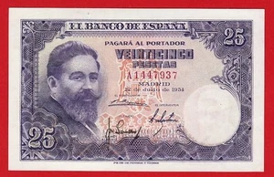 UNC,  25 Pesetas, 1954 ''Albeniz'' Serie A, Spain - Picture 1 of 2