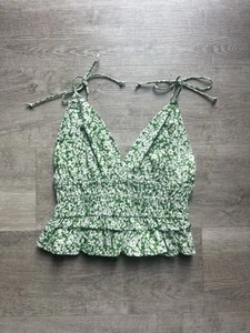Sim & Sam Spaghetti Strap Floral Cropped Top Size S White Green - Picture 1 of 6