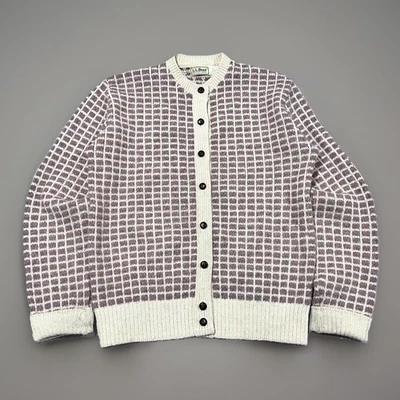 Cárdigan Suéter De Colección LL Bean Mujer Malva Crema Cuadros Tejido Botón Frontal Talla L Foto 1 de 4