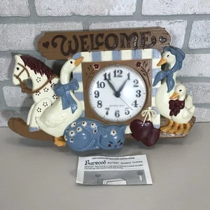 Vtg USA Burwood New Haven Welcome Wall Clock Country Blue Bonnet Geese Cat 2831 - Picture 1 of 11