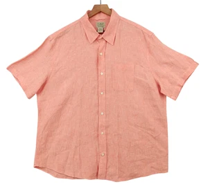 LL Bean Shirt Mens XL Pink 100% Linen Short Sleeve Button Up Lightweight 52"x30" - Picture 1 of 6