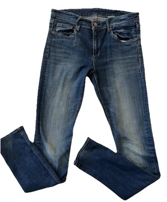 Pantalones de mezclilla para mujer H&M azul calce ajustado algodón elastano ajustados (30x32) Foto 1 de 4