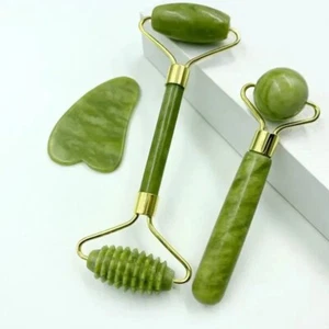 Green Jade Roller & Gua Sha Face Body Eye Facial Therapy Massager Stone Beauty - Picture 1 of 4
