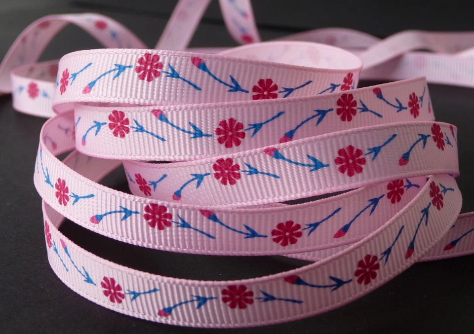 Flor de clavel rojo de 3/8" sobre cinta de grosgrain rosa 1 yarda envoltura de fiesta arco de regalo  Foto 1 de 1