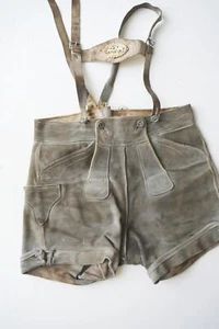 Kurze Lederhose Pfadfinder Knopflatz 60er grau stark speckig Hirsch Träger Gr.52 - Bild 1 von 9