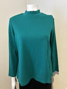 Women’s Westbound Petites Mock Neck Long Sleeve Green 100%cotton Top Size PXL - Picture 1 of 6