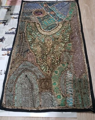 Impresionante Tapiz de Mano Indio Gema Perla-Cuentas Decoración/Decoración de Pared De Colección India  Foto 1 de 4