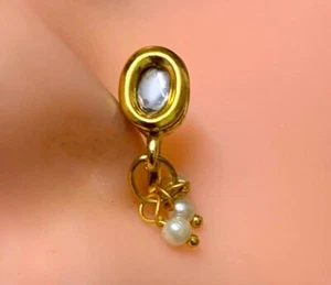 Gold tone non pierced kundan enamel pearl beads nose ring - Picture 1 of 3