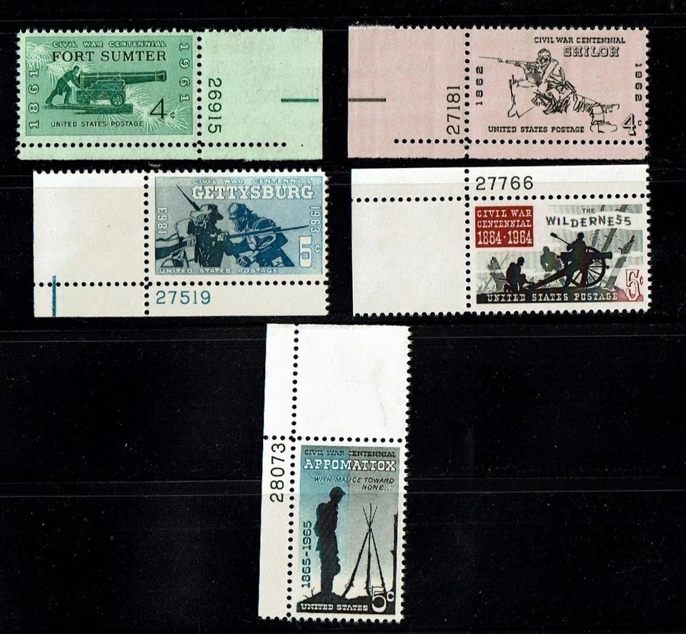 1961-5 U.S.COMMEM CIVIL WAR CENTENNIAL PLT#SINGLE SET  Sc#1178-82 M/H/OG Fresh! - Image 1 of 1