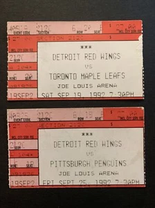 2 x 1992-93 DETROIT RED WINGS NHL TICKET STUBS vs MAPLE LEAFS & PENGUINS EXHIB - Picture 1 of 2