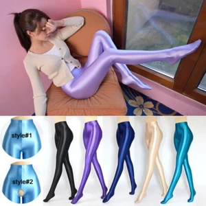 MJINM Women Sexy Oil Shiny Leggings Satin Glossy Opaque Yoga Fitness Jeggings - Picture 1 of 24