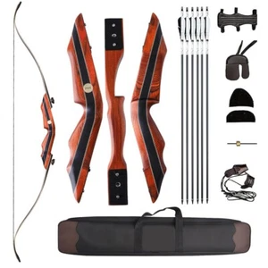 PMZ Archery 60" Takedown Recurve Bow Set Traditional Hunting Bow Kit Black Limbs - Picture 1 of 9