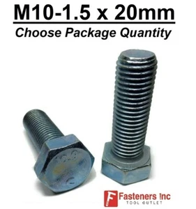 M10-1.50 x 20mm Metric Hex Cap Screws Bolts Zinc Grade Class 10.9 Hardened - Picture 1 of 2
