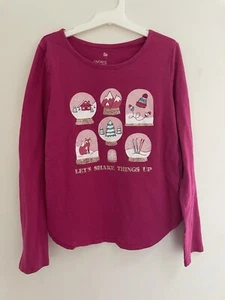 SO Favorite Tee Kid Girls Glitter Snow Globe Cotton Long Sleeve Shirt Pink 10/12 - Picture 1 of 5