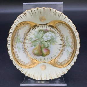 Antique Hand-Painted Porcelain Bowl with Gold Gilding – Pears & Flowers - Picture 1 of 16