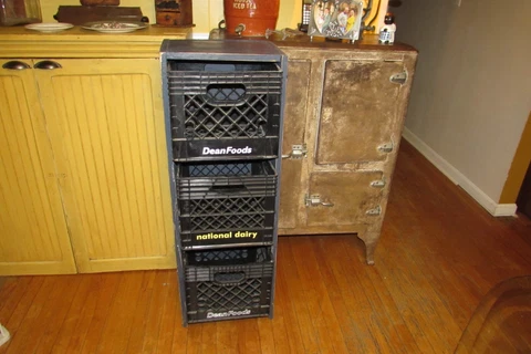 Vintage Mission Style Solid Wood Blue Cabinet w/ 3 Shelves 3 Milk Crate #2501DR Cover