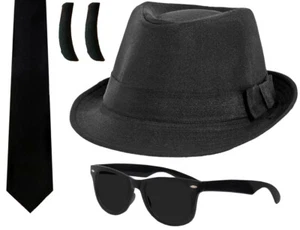 1980'S BLUES FANCY DRESS COSTUME CHOOSE SET HAT GLASSES TIE SIDEBURNS 2 SIZES - Picture 1 of 6