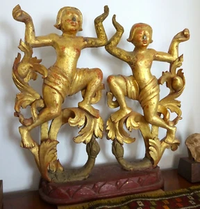 Burma Lacquered Wood Sculpture Carving Superb early 20th C Gilded Antique # - Picture 1 of 12