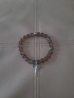 Nuevo Brazalete Artesanal Topacio Sirena Vidrio con Dije de Ángel Foto 1 de 4