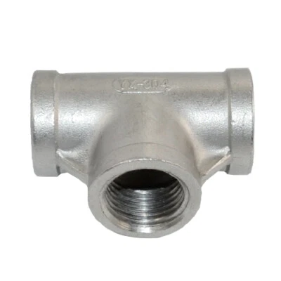 1/2" inch NPT Tee 3 way Female Stainless Steel 304 Threaded Pipe Fitting Adapter - Image 1 of 4
