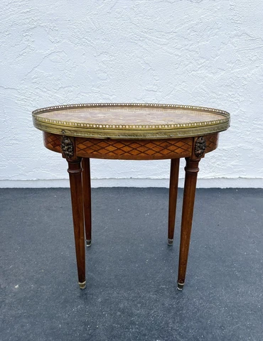 Antique Classic French Table w Breche D’alep Marble Top and Bronze Ormolu Mounts Cover