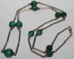 C0715 - Schwere 800er Silber Halskette Malachit Antikschmuck - 90,5 cm / 70,25g - Bild 1 von 4