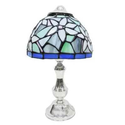 Lampada da Tavolo Stile Tiffany in Argento con Paralume in Vetro Colorato  - Immagine 1 di 4
