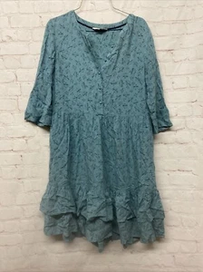 Boden Women’s Dress 6 Blue Flying Bird Hawk Dove 3/4 Sleeve Ruffle 6R Defect - Picture 1 of 20