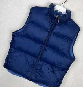 LL Bean Reversible Puffer Vest Jacket Mens Large Blue Goose Down Full Zip - Picture 1 of 12