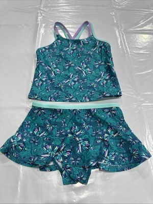 L.L.Bean водных видов спорта танкини юбка комплект девочек 5 бирюзовый бабочка купальный костюм CEB219 - Изображение 1 из 2