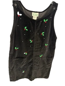Abito donna Quacker Factory 1x nero VELLUTO ricamato bacche di agrifoglio Natale - Foto 1 di 10