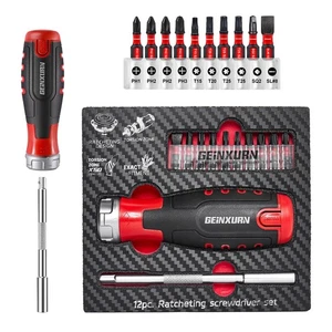 12Pieces Ratcheting Screwdriver Set, 12-in-1 Multi-bit Magnetic Screwdriver Q... - Picture 1 of 9