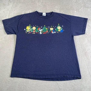 Vintage Peanuts Shirt Mens Large Blue Christmas Graphic Snoopy Charlie Brown 90s - Picture 1 of 11