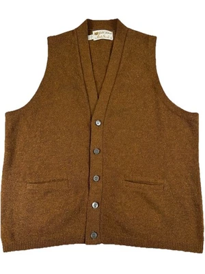 De Colección Rob Scot Etiqueta Dorada Hombres M Lana de Cordero Suéter Chaleco Marrón Años 60-70 Preppy Abuelo Foto 1 de 4