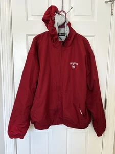 Red OU Oklahoma University Jacket Men’s XL EUC Jersey Lined Hooded Warm Pockets - Picture 1 of 8