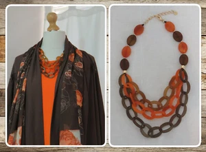 BNWT LAGENLOOK, BROWN & ORANGE, FROSTED RESIN LINK, 3-STRAND, NECKLACE (RRP £28) - Picture 1 of 12