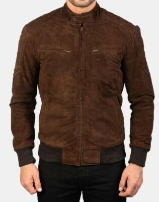 TOP SELLING New Men's Brown Suede Jacket 100% Soft Sheepskin Moto Biker Jacket - Image 1 of 4