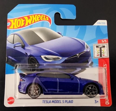 Hot Wheels Mainline Tesla Model S Plaid Diecast Blue Car Short Card New - Изображение 1 из 3